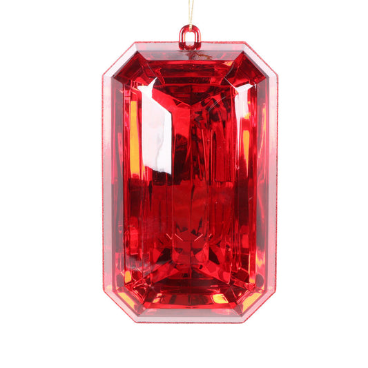 8″ Red Rectangle Jewel Glitter Ornament – Sparkling Acrylic Jewel