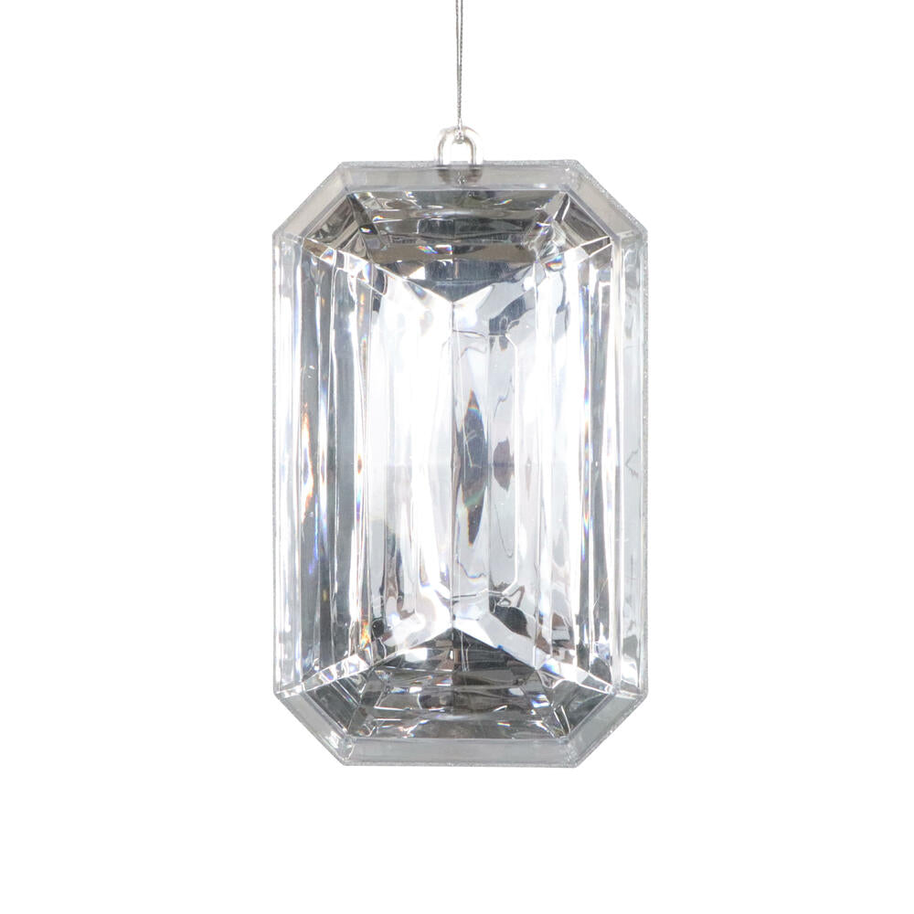 8″ Silver Rectangle Jewel Glitter Ornament – Sparkling Acrylic Jewel