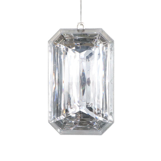 8″ Silver Rectangle Jewel Glitter Ornament – Sparkling Acrylic Jewel