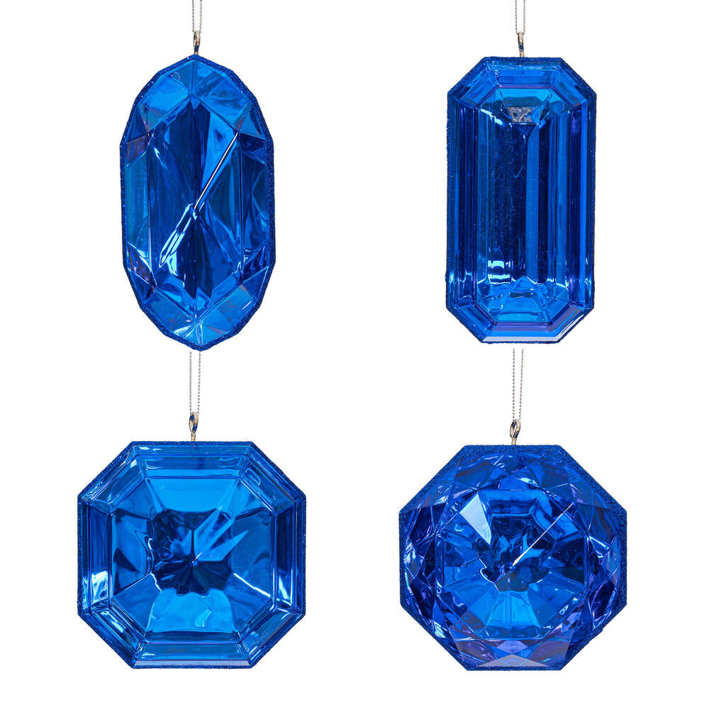 4–5″ Blue Rectangle Jewel Glitter Ornaments - Set for 4