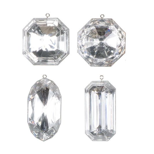 4–5″ Silver  Rectangle Jewel Glitter Ornaments - Set for 4