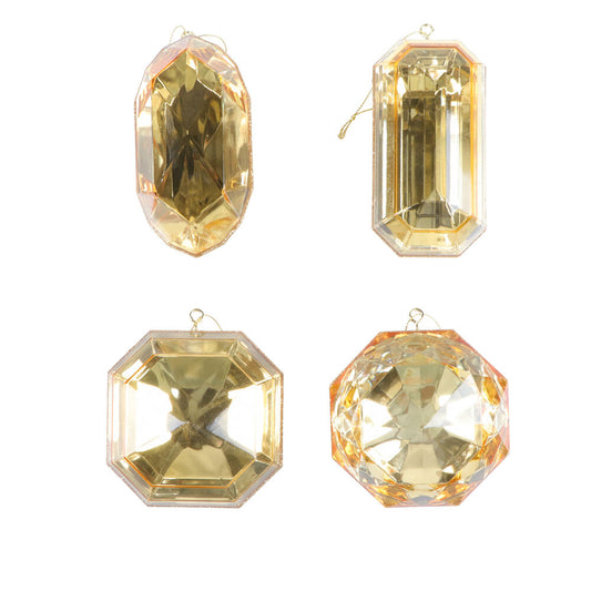 4–5″ Gold Rectangle Jewel Glitter Ornaments - Set for 4
