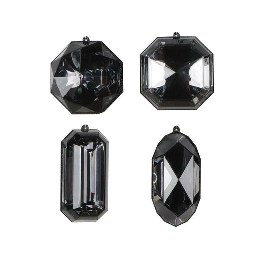 4–5″ Black Rectangle Jewel Glitter Ornaments - Set for 4