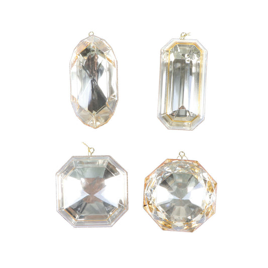 4–5″ Champagne Rectangle Jewel Glitter Ornaments - Set for 4