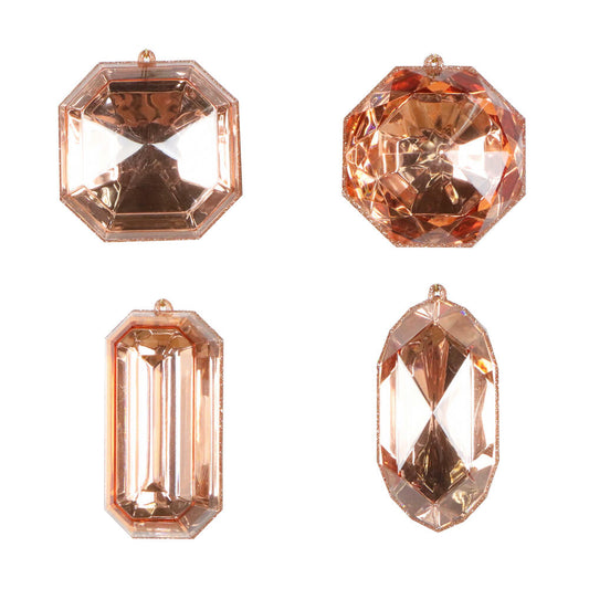 4–5″ Rose Gold Rectangle Jewel Glitter Ornaments - Set for 4