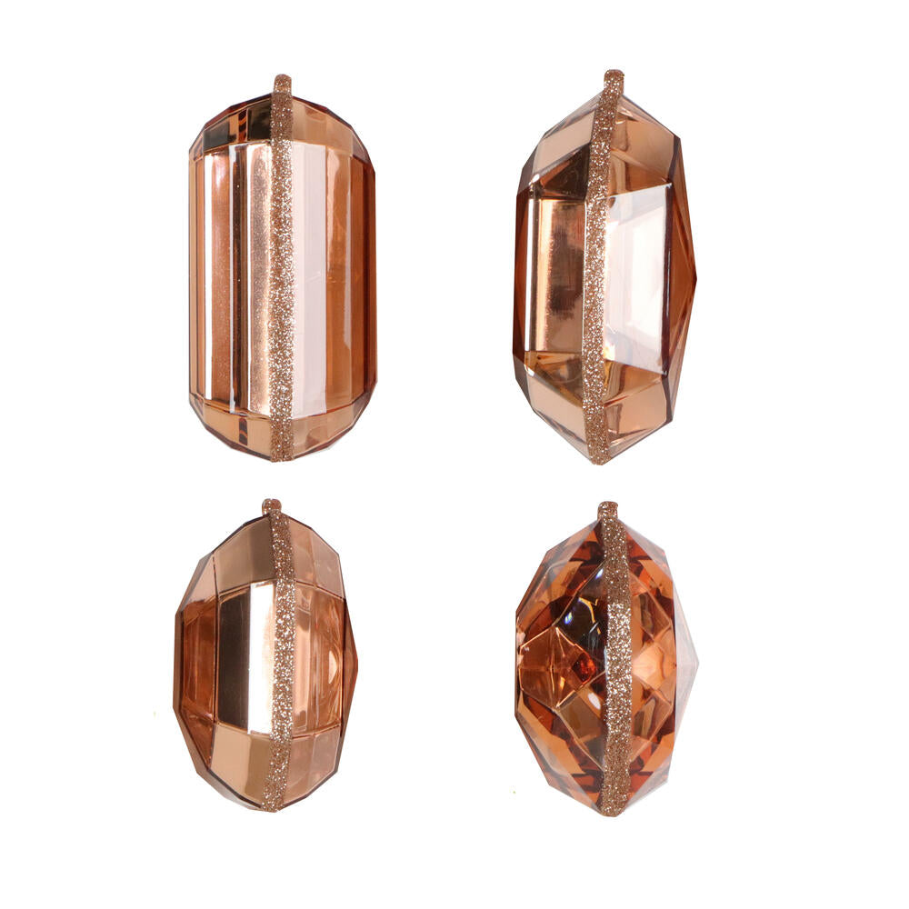 4–5″ Rose Gold Rectangle Jewel Glitter Ornaments - Set for 4