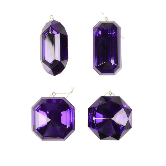 4–5″ Purple Rectangle Jewel Glitter Ornaments - Set for 4