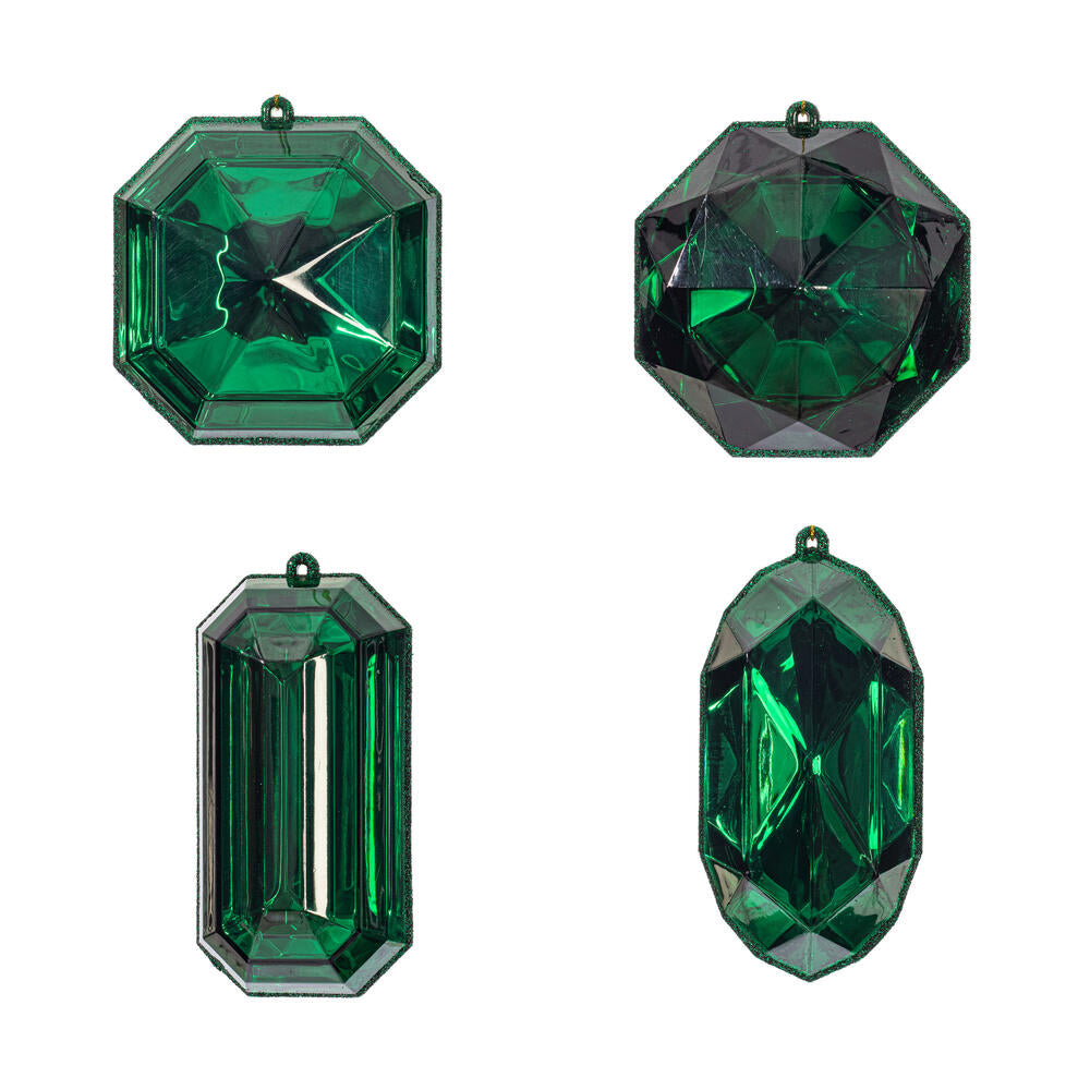 4–5″ Green Rectangle Jewel Glitter Ornaments - Set for 4