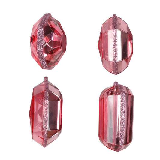 4–5″ Baby Pink Rectangle Jewel Glitter Ornaments - Set for 4