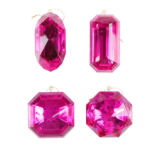 4–5″ Pink Rectangle Jewel Glitter Ornaments - Set for 4