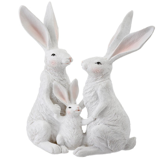 9.5" Handcrafted White Bunny Family Figurine – Easter Rabbit Family Home Decor