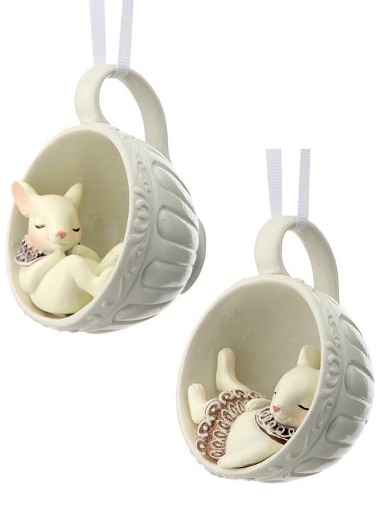 4" Gingerbread Mice in a Teacup Ornament – Whimsical Christmas Decoration