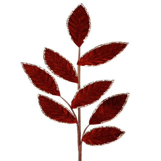 28" Burgundy Velvet and Glitter Leaf Sprays – Elegant  Christmas Floral Décor Accent