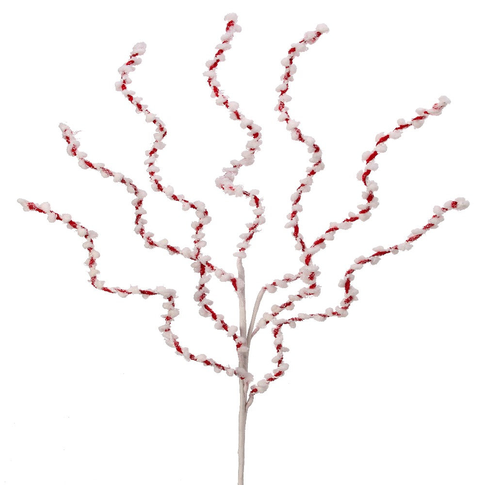 34" Red and White Chenille Peppermint Twist Spray – Whimsical Christmas Decoration
