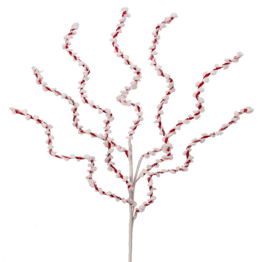 34" Red and White Chenille Peppermint Twist Spray – Whimsical Christmas Decoration