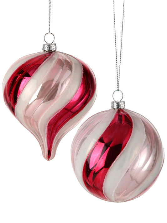 4-4.5" Glass Pearl Candy Stripe Ball/Onion - Elegant Christmas Tree Decorations