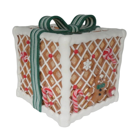7.9" LED Gingerbread Candy Gift Box with Bow  Christmas Decoration- Green