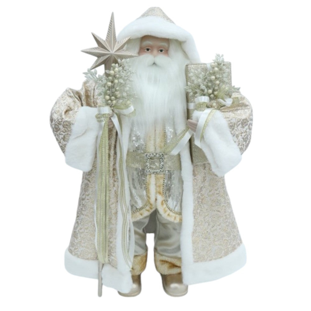 40” Ivory & Gold Santa Claus Figure Christmas Decoration - Elegant Holiday Decor