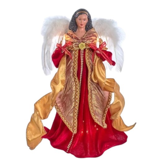 16" African American Angel Treetop - 10-Light Red & Gold