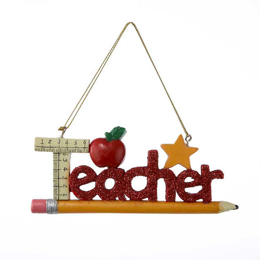 5" Red Glitter 'Teacher' Ornament – Festive Christmas Decoration for Educators