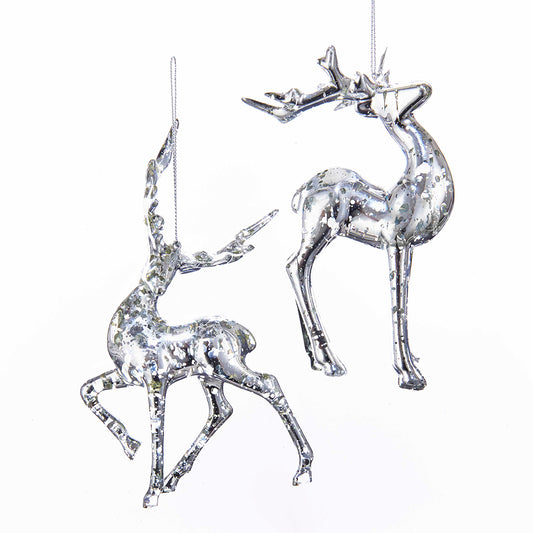 6" Silver Reindeer Ornaments – Set of 2 Assorted Elegant Christmas Decorations