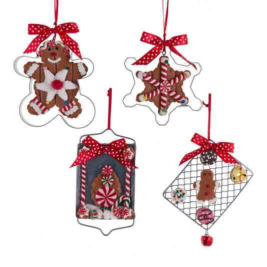 3.5" Gingerbread on Tray with Cookie Cutter Ornaments - Set of 4 Assorted - Festive Christmas Décor