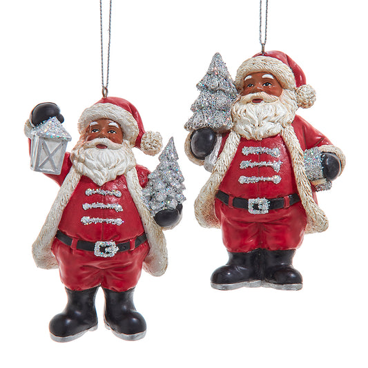 4" African American Santa Ornaments – Set of 2 Assorted Christmas Decorations