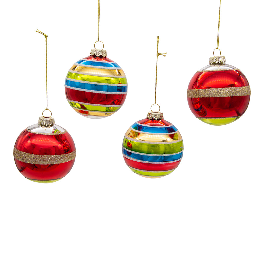 3" Vintage Tinsel Glass Christmas Ornament Set of 4 - Elegant Retro Holiday Decorations