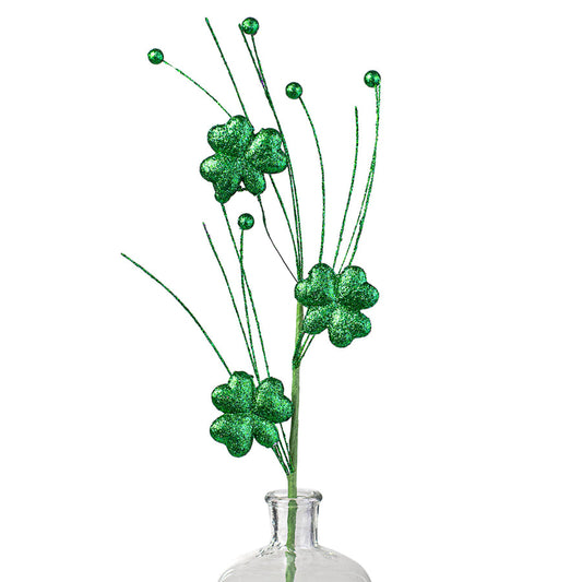 22" Emerald Glittered Shamrock Spray - St. Patrick's Day Decoration