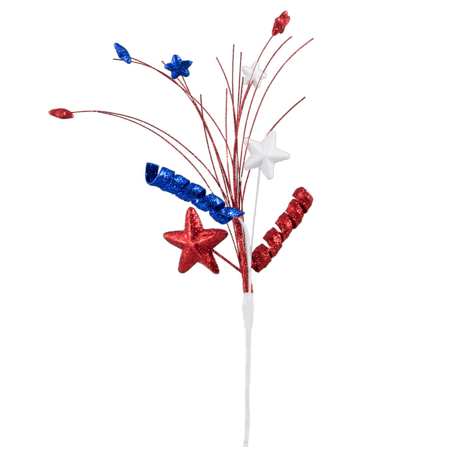 18" Patriotic Red, White & Blue Glitter Star Spray Pick – 4th of July Decoration
