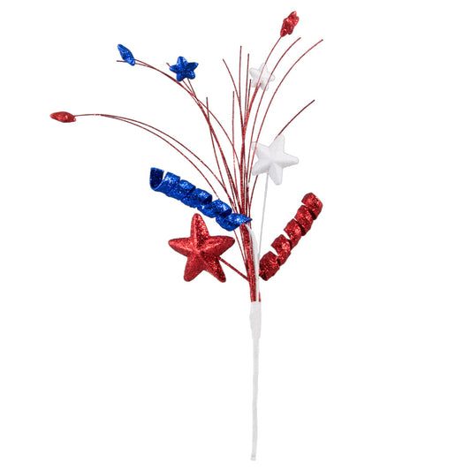 18" Patriotic Red, White & Blue Glitter Star Spray Pick – 4th of July Decoration
