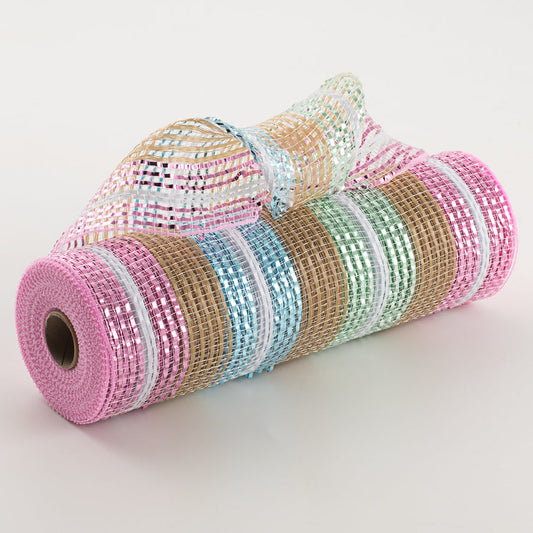 10"  Metallic Easter Stripes Burlap Mesh