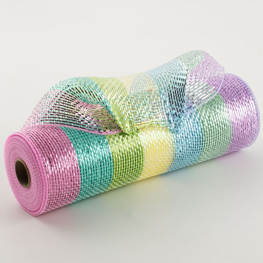 10" Pastel Metallic Easter Stripes Burlap Mesh