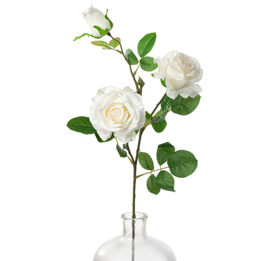30" White/Cream Rose Spray – Realistic Faux Floral Stem