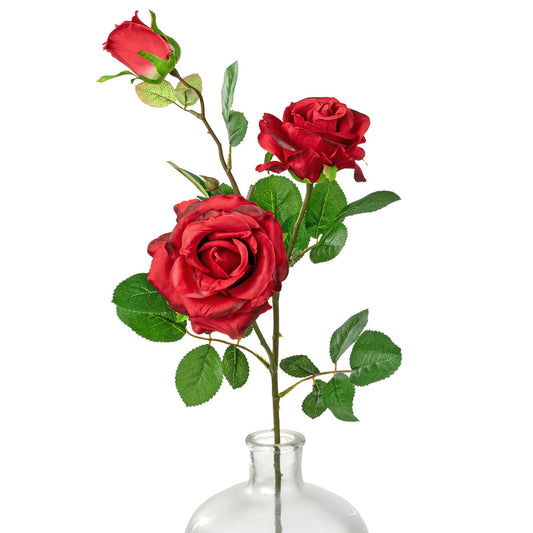 30" Red Rose Spray – Realistic Faux Floral Stem
