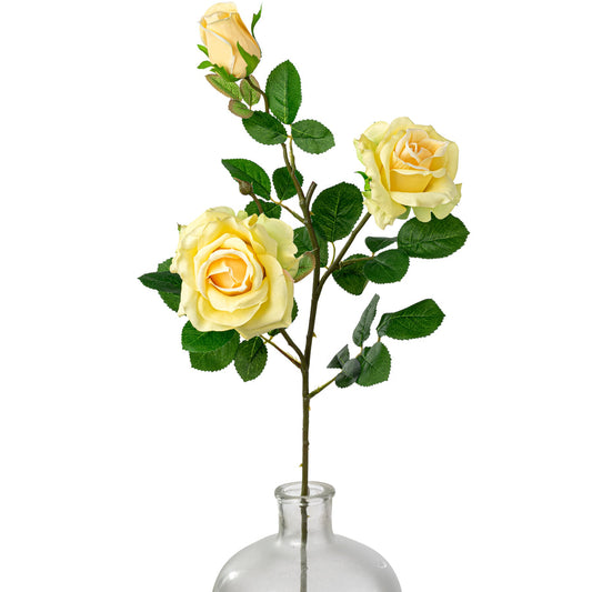 30" Yellow Rose Spray – Realistic Faux Floral Stem