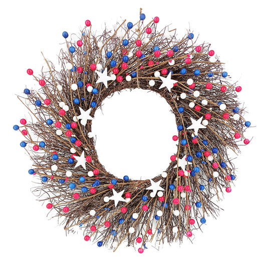 22" Patriotic Wreath with Stars for 4th of July Decor