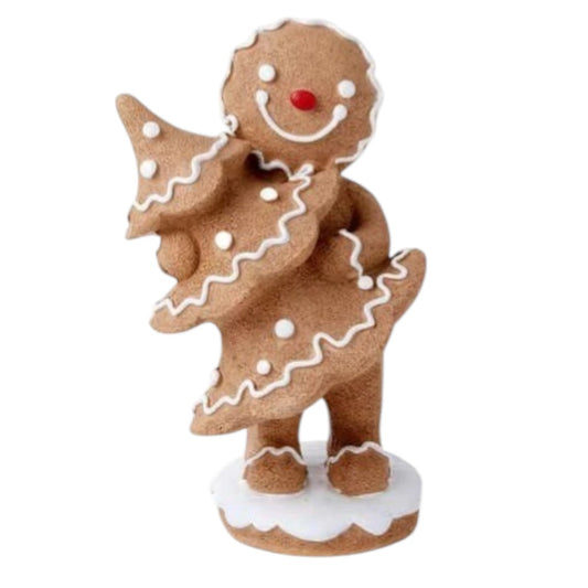 7.75" Gingerbread Man with Christmas Tree Figurine – Festive Holiday Decor