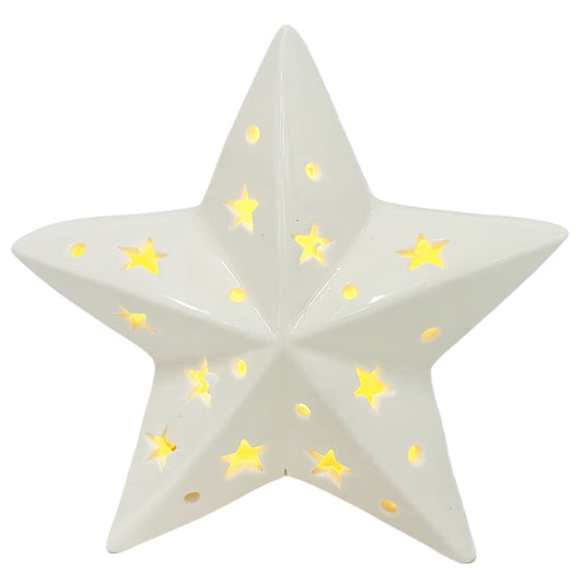 5.5″ White Ceramic Pre-Lit Christmas Star – Lighted Holiday Tabletop Decoration