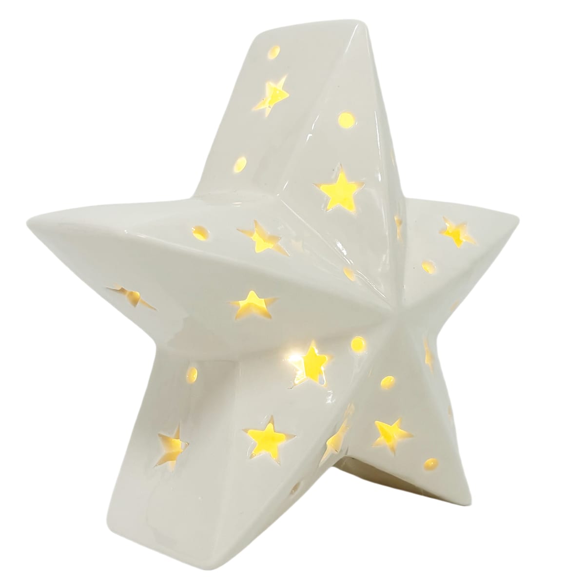 5.5″ White Ceramic Pre-Lit Christmas Star – Lighted Holiday Tabletop Decoration