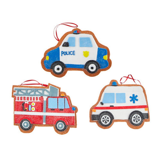 5” Gingerbread Emergency Vehicle Ornament Fun Christmas Tree Decoration