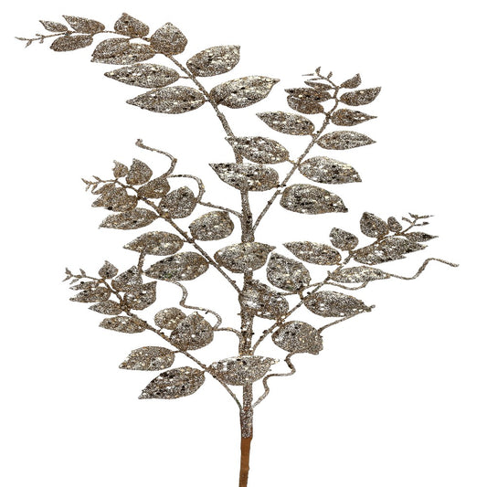 35" Champagne Glitter Mica Later Fern Spray - Sparkling Christmas  Decor