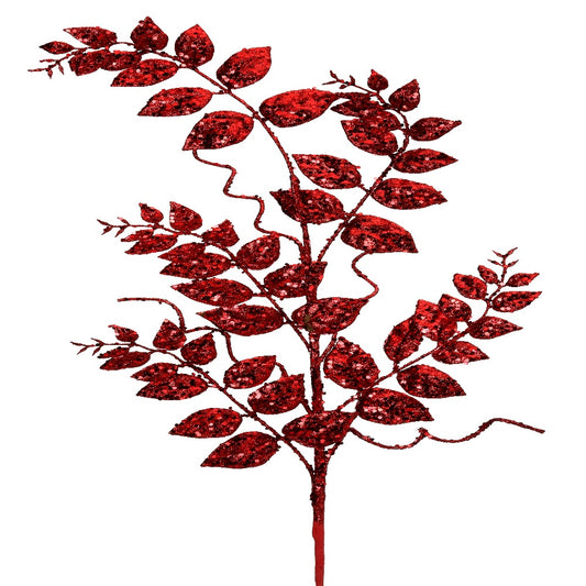 35" Red Glitter Mica Later Fern Spray - Sparkling Christmas  Decor