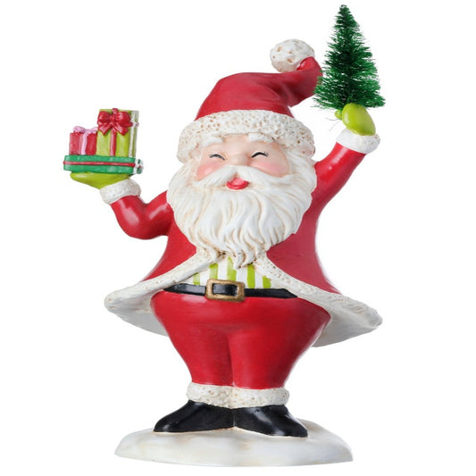 8.5" Resin Santa Holding Packages & Tree – Classic Christmas Figurine