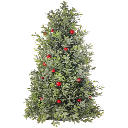18" Frosted Mica Waterproof Berry and Boxwood Cone Tree – Elegant Christmas Decoration