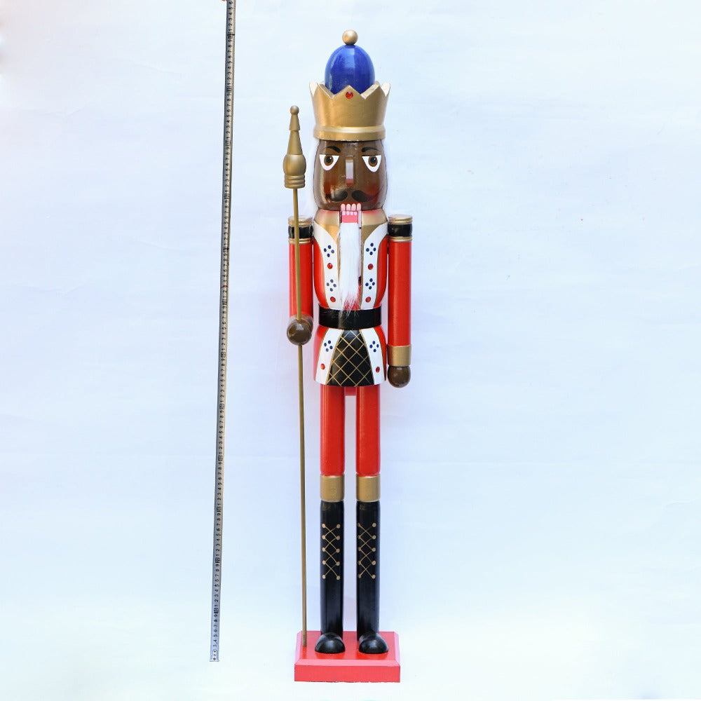 4ft Life-Size Blue Glitter Christmas Nutcracker King – African American Wooden Nutcracker Decoration