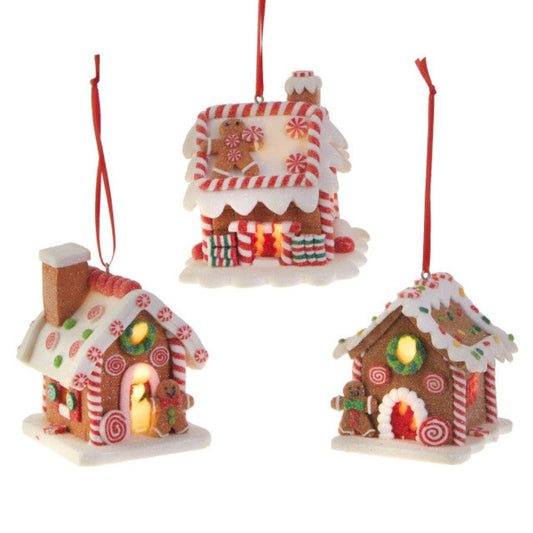 3.25" Cookie and Candy Gingerbread House Ornament/Timer LED Lighted - Festive Christmas Decoration