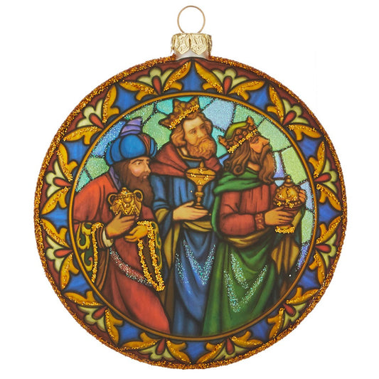 4" Holy Family and Three Kings Disc Ornament - Religious Christmas Tree Decoration