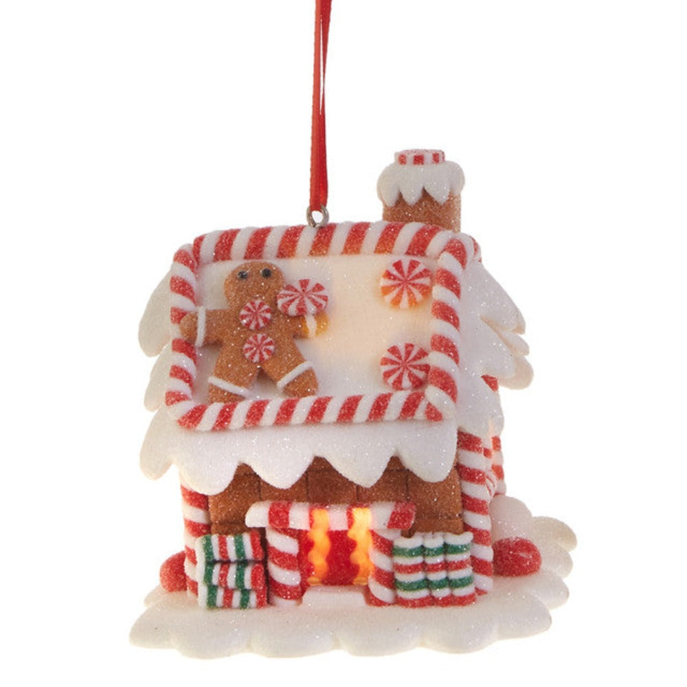 3.25" Cookie and Candy Gingerbread House Ornament/Timer LED Lighted - Festive Christmas Decoration