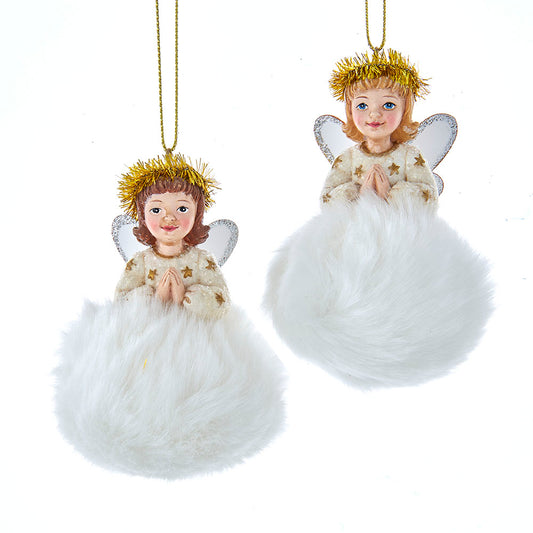 3.5-Inch German Fluffy Angel Ornaments – Set of 2 Assorted Christmas Decorations